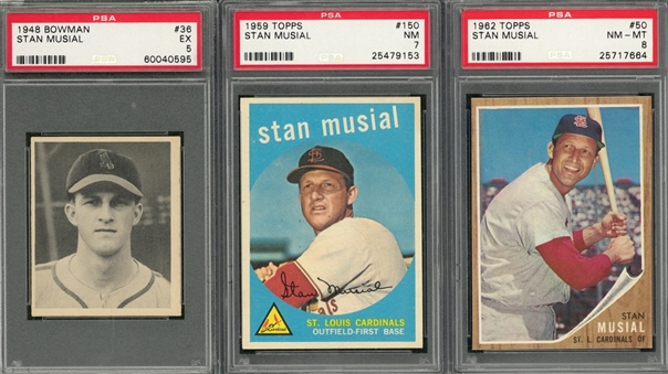 1948-1962 Topps and Bowman Stan Musial PSA-Graded Trio (3 Different) 